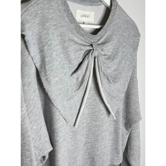 THE GREAT. The Bow Dropped Shoulder Sweatshirt Light Heather Grey Women's Size 1 - Picture 7 of 11
